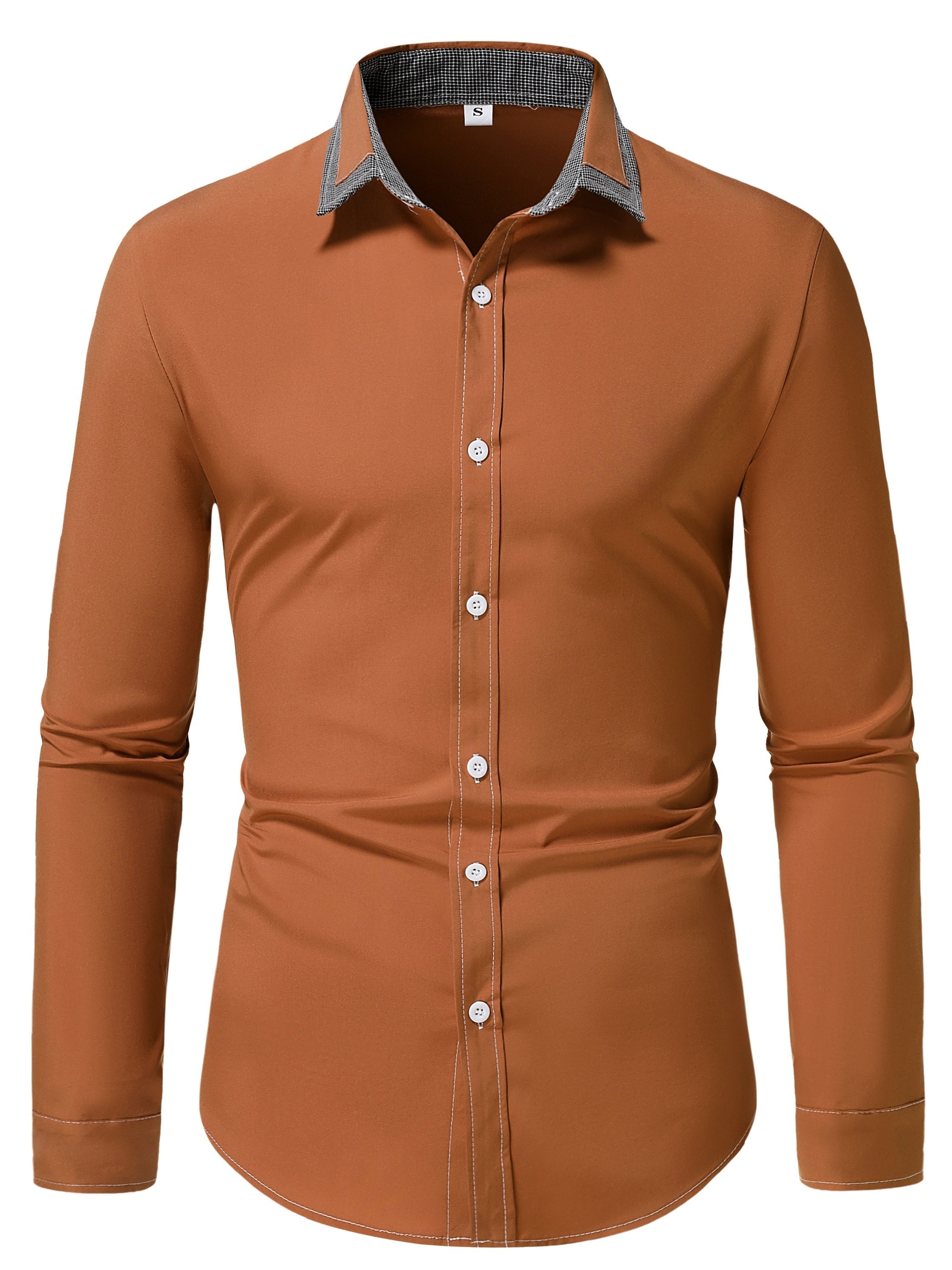 Men'S Color-Blocked Checkered Casual Long-Sleeve Shirt