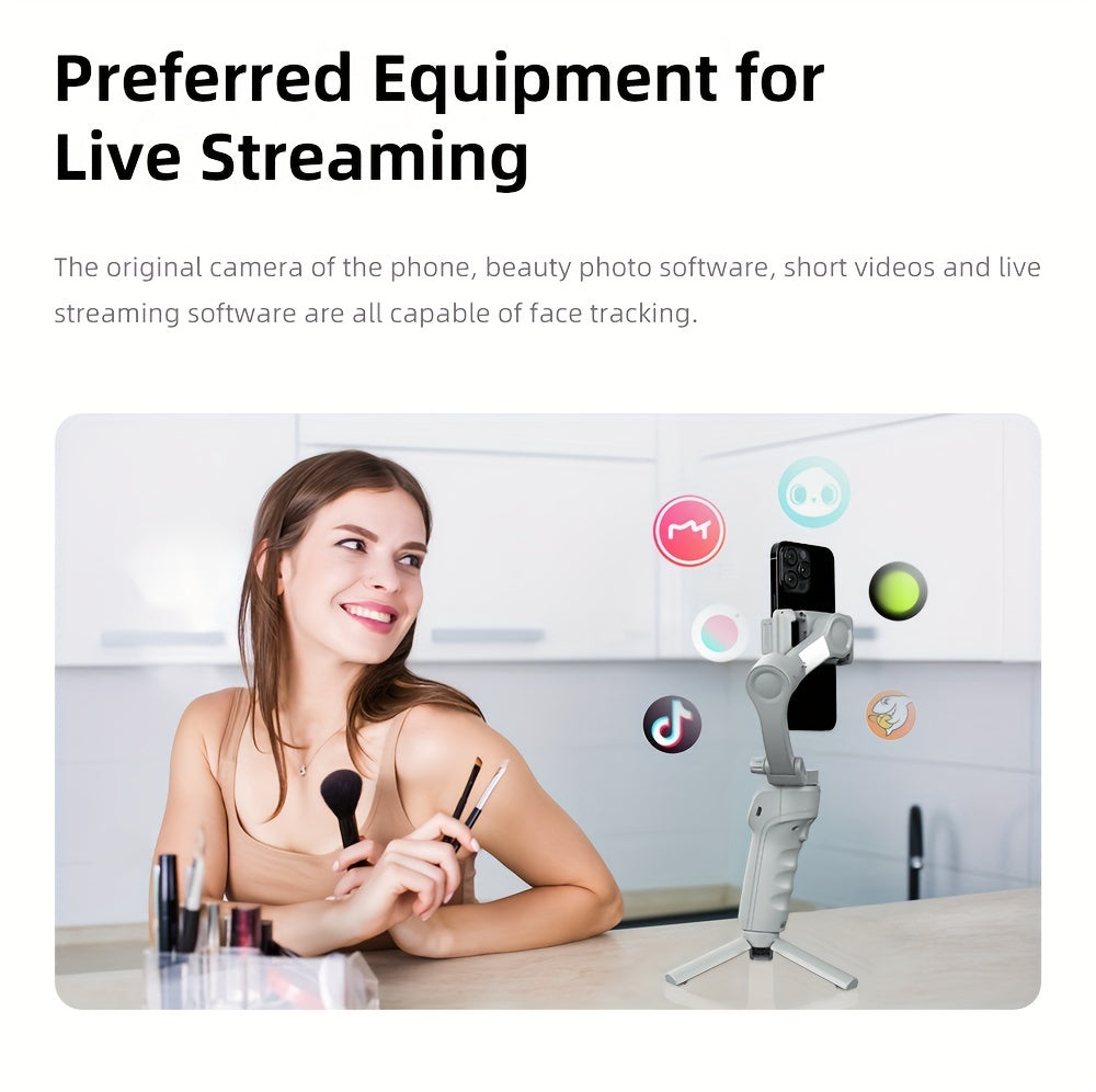 3-Axis Portable Smartphone Gimbal Stabilizer - Auto Tracking, Foldable, Rechargeable Lithium Battery, Wireless, USB Charging - Ideal for Video Recording, Vlogging, and Target Tracking