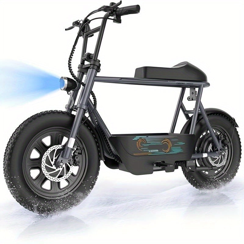 1pc Caroma 500W Electric Scooter for Adults with Seat & Basket, 16" Fat Tire, All-Terrain, 20MPH, 25Miles, 48V 7.8Ah Battery, Commuter & Off-Road E Scooter with LCD Display, Dual Disc Brake, 300lbs Max Load, Aluminum Wheels,