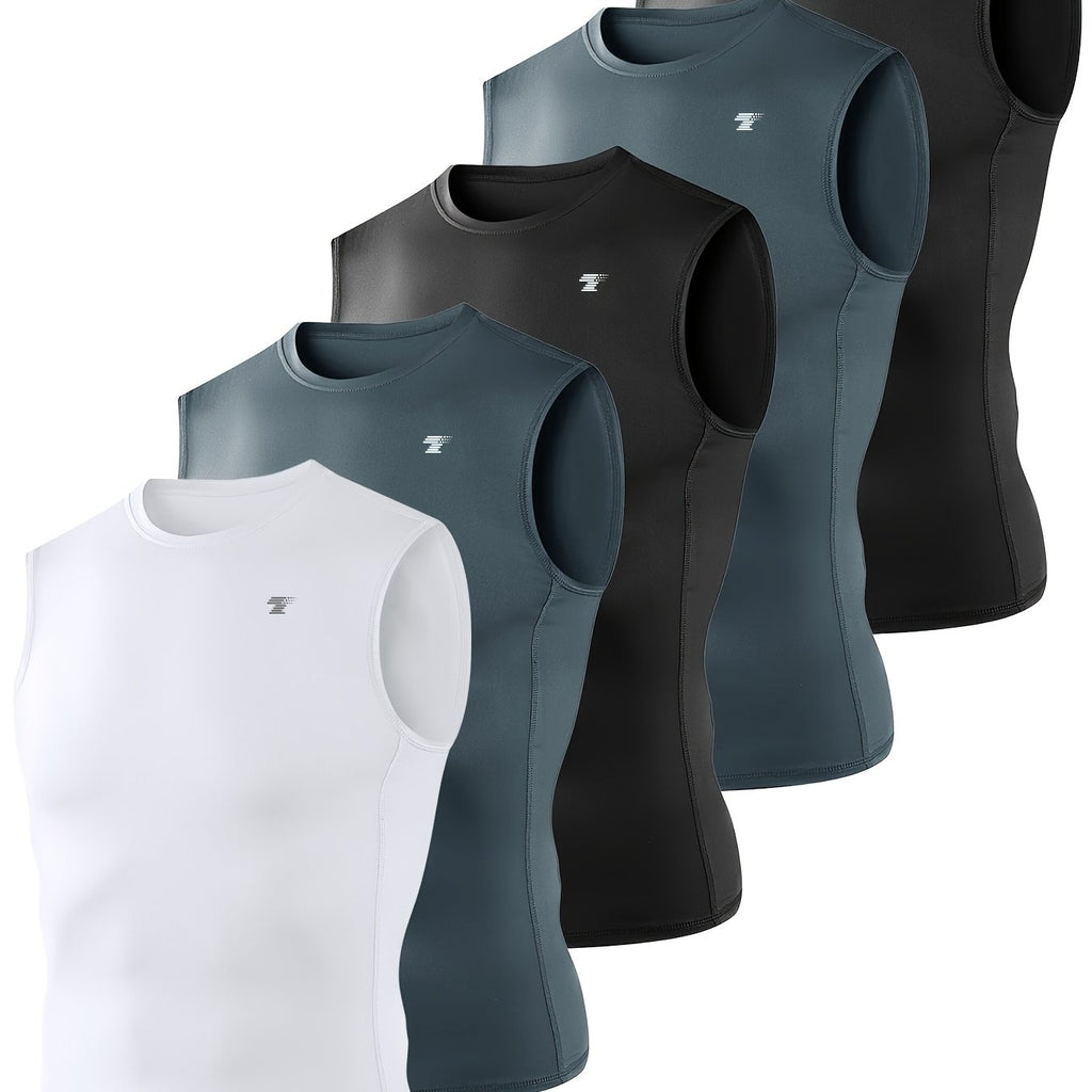 [5-Pack Athletic Shirts] TELALEO 5-Pack Men's Athletic Compression Shirts | Sleeveless Workout Tank Tops for Running, Basketball & Outdoor Activities, Breathable & Supportive Design, Black, White, Red, Blue