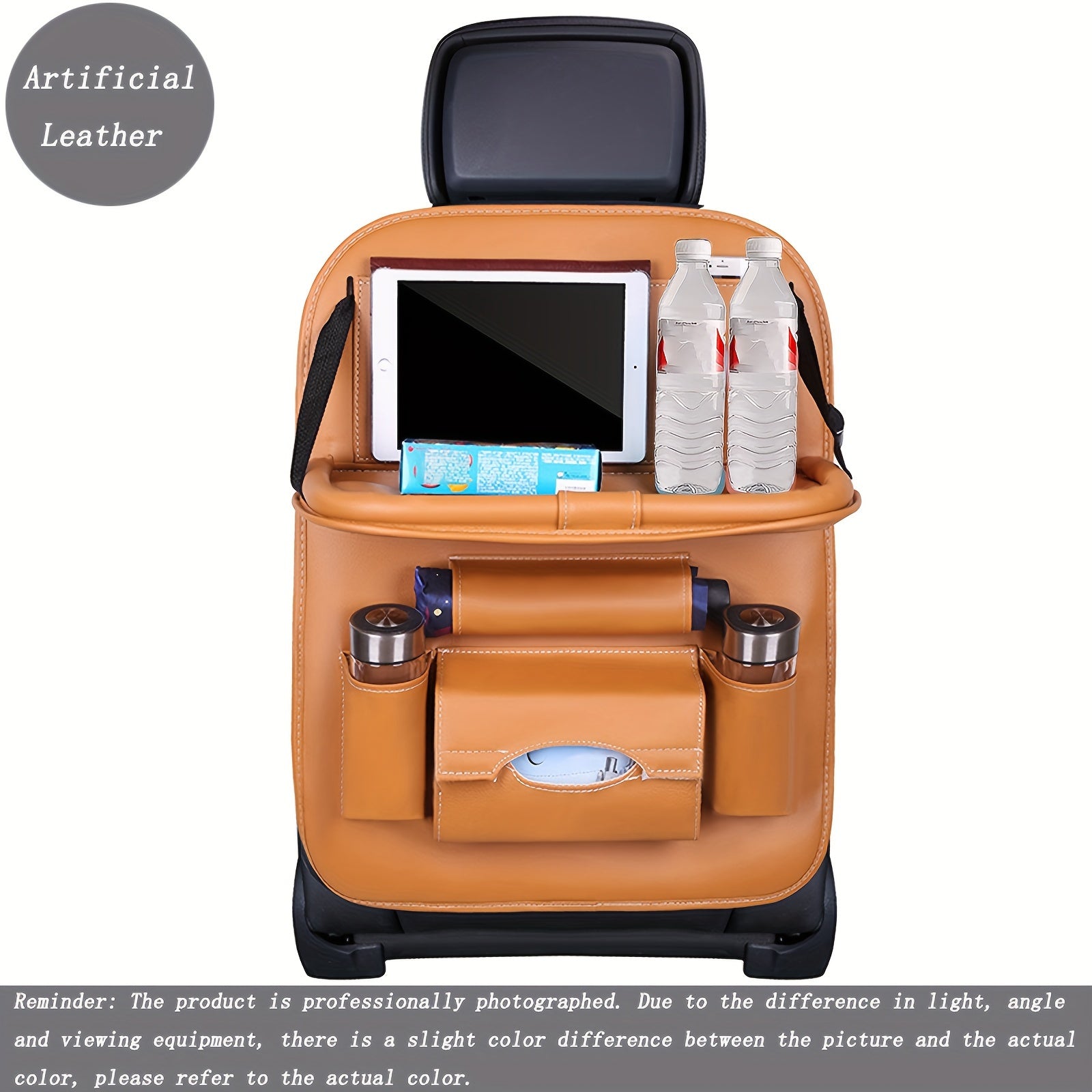 Upgrade Your Car With This Luxury PU Leather Storage Bag And Tray - Perfect For Snacks And Toys!