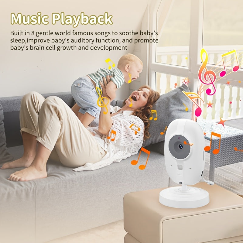 720P HD Wireless Monitor with 3.5" LCD Screen, 900ft Range, Auto Night Vision, 2-Way Audio, Temperature Sensor, 8 Soothing Lullabies, USB Rechargeable, Smartphone Compatible, ABS Material, Square Shape, Monitor Camera