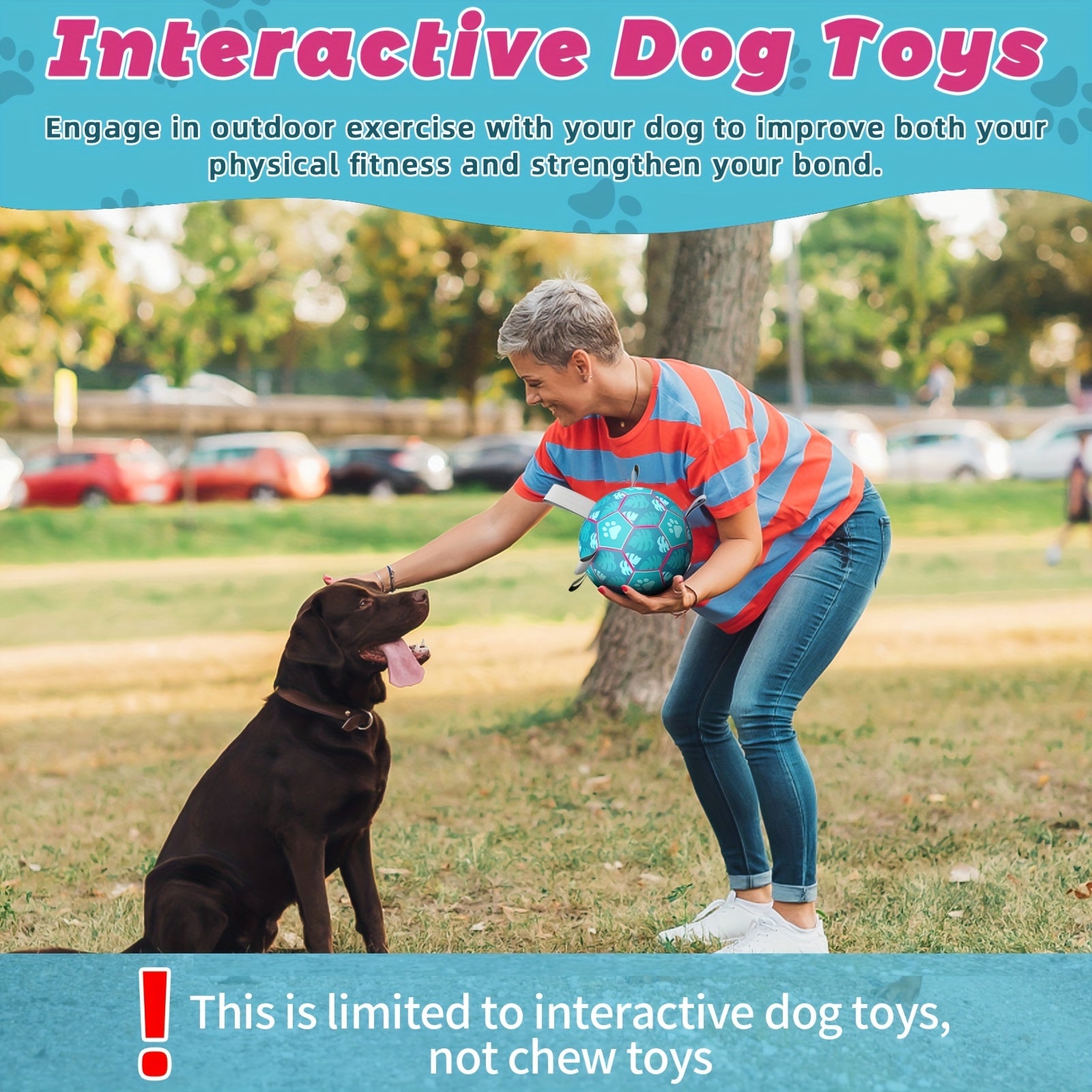 [Interactive Football Dog Toys] Durable Lake Blue Dog Toys Soccer Balls with Straps | Interactive Football for Tug of War | Indoor/Outdoor Puppy Toy for Small/Medium Breed