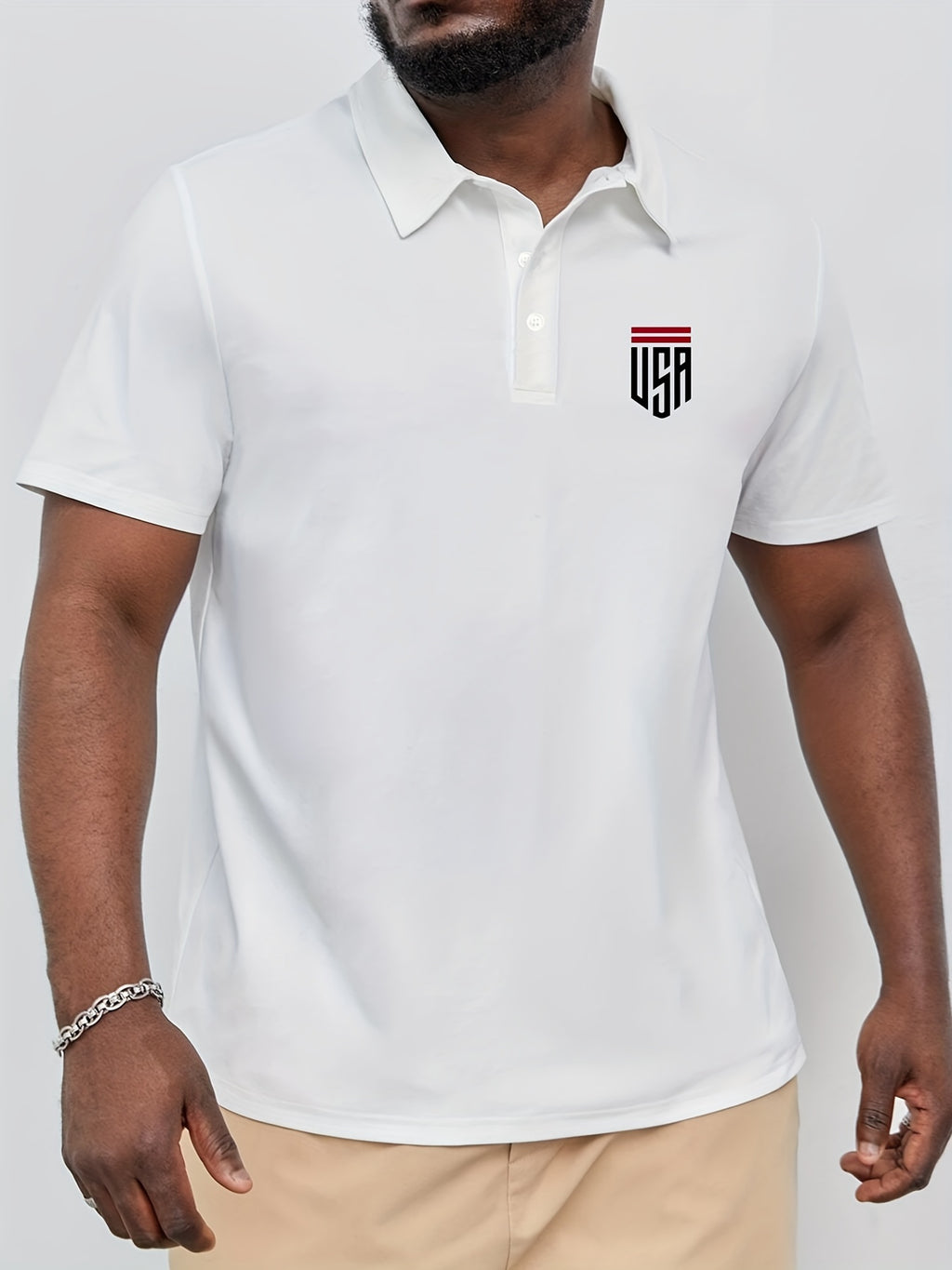 Plus Size Men's Polo Shirts, Small USA Pattern Casual Regular Fit Tops For Both Formal Informal Occasions Business Trip, Men's Clothes